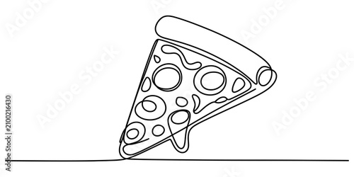 Continuous single line drawing of a pizza slice