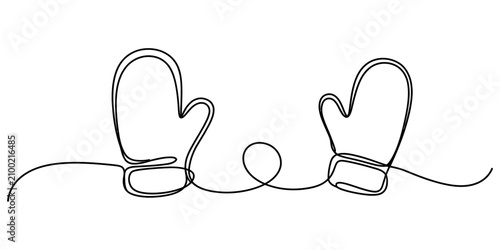 Quadro su tela Continuous single line drawing of two winter mittens for cold weather