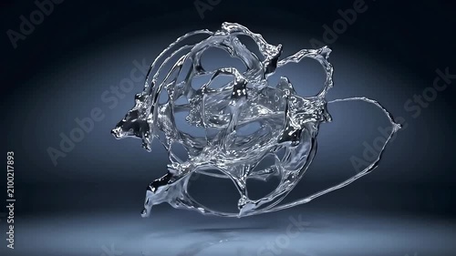 Abstract metallic liquid structure with intricate reflective silver surface on a dark background.