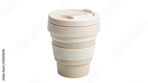 Obraz na płótnie Reusable silicone collapsible travel coffee mug with lid isolated on transparent