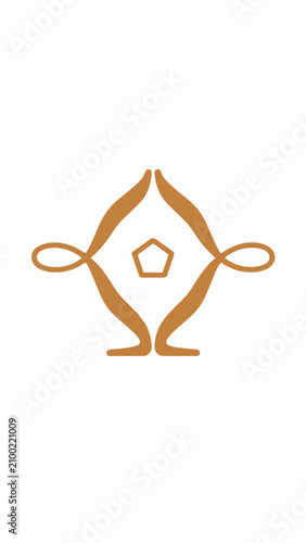 A yoga pose logo with hands and legs in a meditative stance.