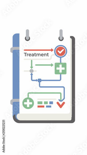 Medical treatment flowchart on clipboard.