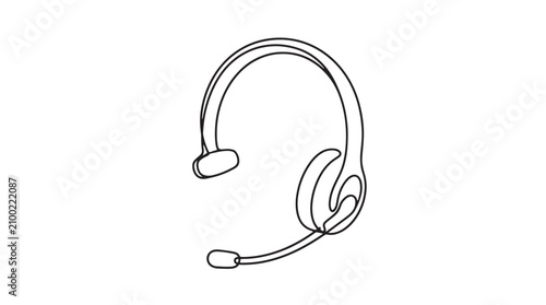 Bild auf Leinwand Minimalist continuous line drawing of a call center headset, professional telema