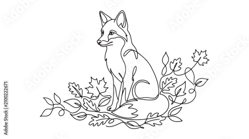 Obraz na płótnie Minimalist continuous line art fox vector, elegant wild animal sitting in autumn