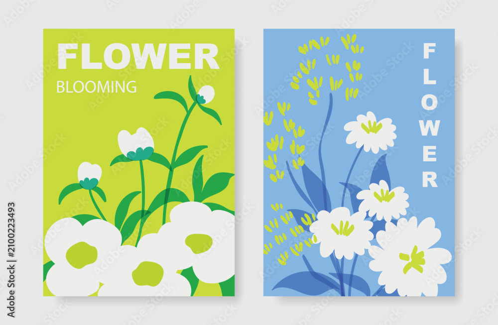 Obraz premium Modern floral card background vector. Minimal hand drawn botanical flowers template background. Design illustration for wedding, vip cover, poster, rsvp modern card, birthday party.