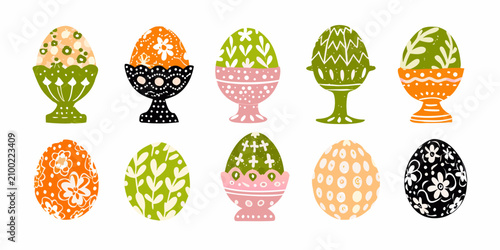 Fotografía Decorative Easter Eggs Colorful Vector Illustration On White Background