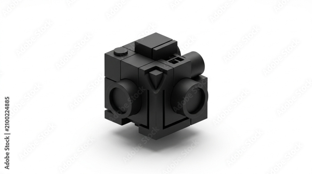 Fototapeta premium Black Lego cube with stud connectors isolated on white background