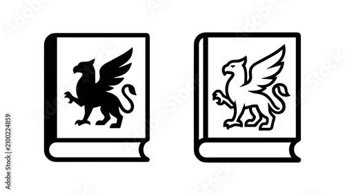 Принти на полотні Book with Griffin Heraldry Icon Set in Solid and Outline Styles