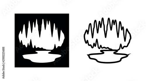 Bild auf Leinwand Cave Interior with Stalactites, Stalagmites, and Water Pool Vector Icon