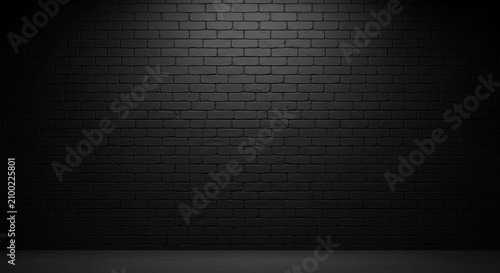 Dark Black Brick Wall with Spotlight Background for Empty Studio Interior Scene