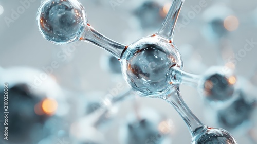 Transparent molecular structure with connecting spheres and clear rods