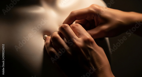 Dummy Hands on a medical mannequin torso during a simulation training for healthcare
