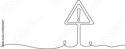 Continuous line drawing Warning sign, caution symbol, line art icon, vector graphic