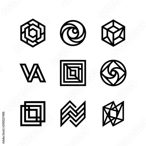 Collection of Abstract Geometric Logo Icons for Design.