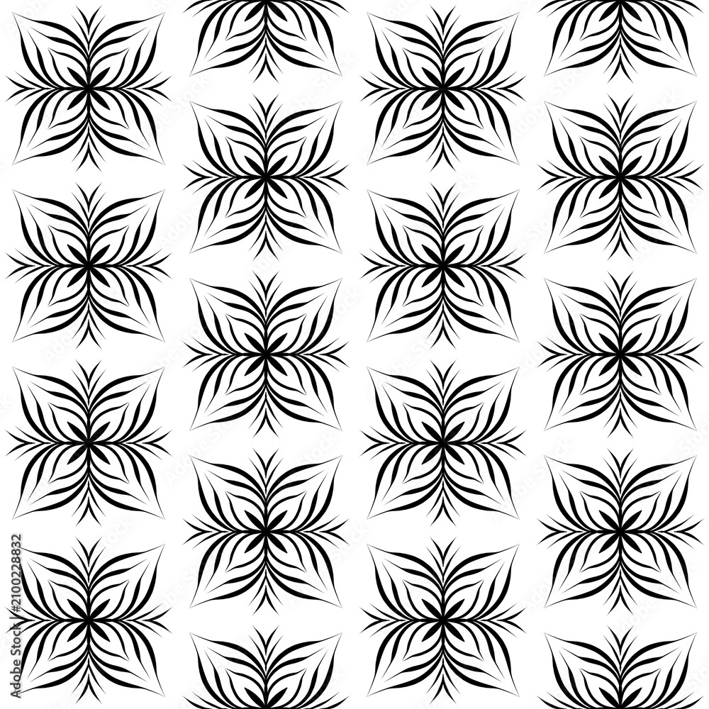 Fototapeta premium Symmetrical black and white flower Seamless pattern with a transparent background