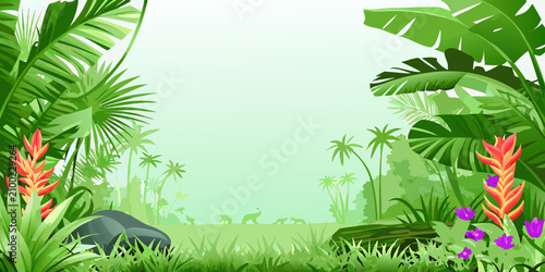 Photography Tropical Jungle Landscape Illustration Vector With Green Gradient Background