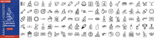Картината върху платно Laboratory Microscope Line Icon Set