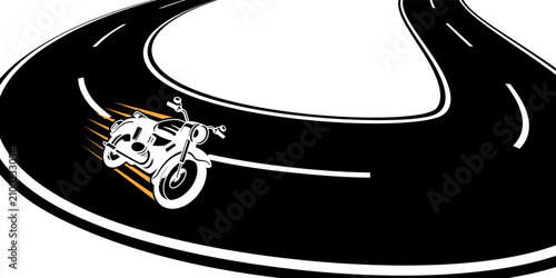 Konstfotografi Motorcycle Racing on Curved Highway, Dynamic Road Adventure Illustration, Speed