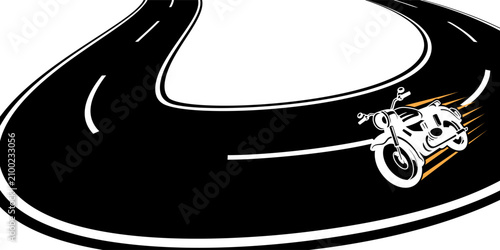 Cuadro en lienzo Motorcycle Racing on Curved Highway, Dynamic Road Adventure Illustration, Speed
