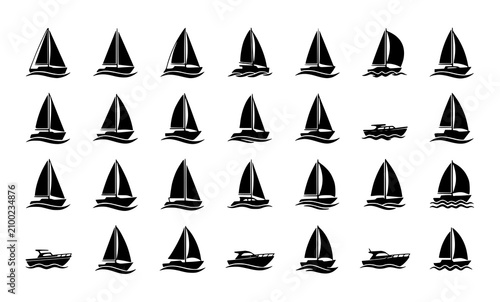 Billede på lærred Modern sailboat silhouette icon collection with nautical yacht and sailing vesse