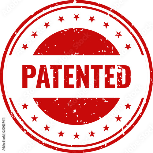Distressed red patent stamp with stars intellectual property protection seal