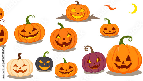 Tableau sur toile Halloween Pumpkin Character Collection Colorful Spooky Carved Jack-O'-Lanterns w