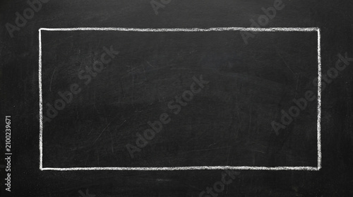 Minimal Black Chalkboard Background with Continuous Chalk Border Frame and Empty Copy Space, High Detail Photography