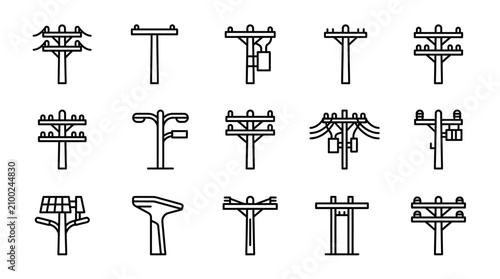 Collection of various utility pole line icons.