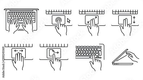 Tableau sur toile Hands using laptop and trackpad gestures for digital navigation and productivity