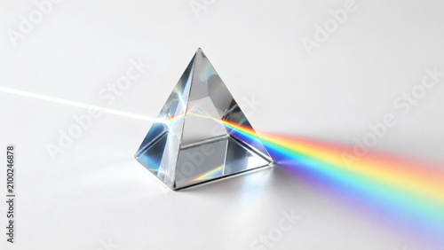 Canvas Print A single 3D rendered glass triangular prism refracting a beam of light into a vi