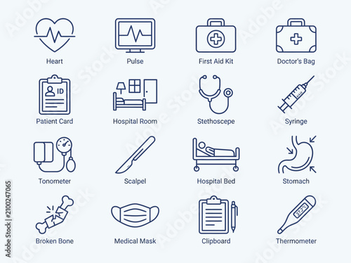 Medical icons and healthcare symbols.
