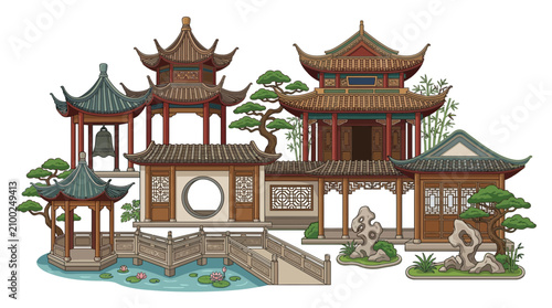Obraz na płótnie Traditional Chinese Pagodas and Garden Architecture