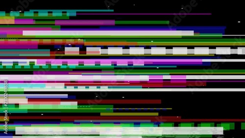 Abstract Glitch Art Background with Colorful Horizontal Stripes and Digital Noise Effect