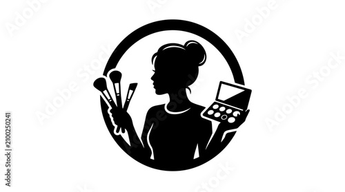 Makeup artist with brushes and palette.