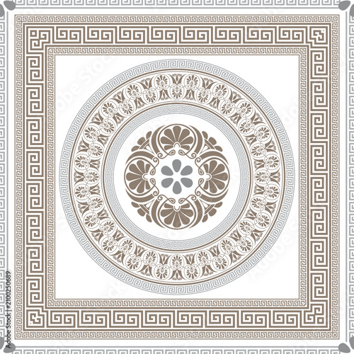 Fotografia Vintage background with Greek key meander, floral ornament