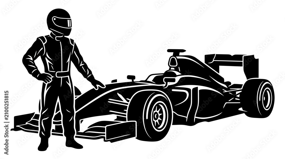 Obraz premium Racing driver standing next to car.