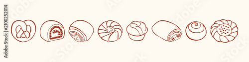Fotografía Hand drawn bakery icon collection with croissants, pretzels, sweet rolls and filled pastries