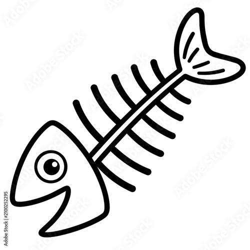 Black and white vector illustration of a smiling fish skeleton