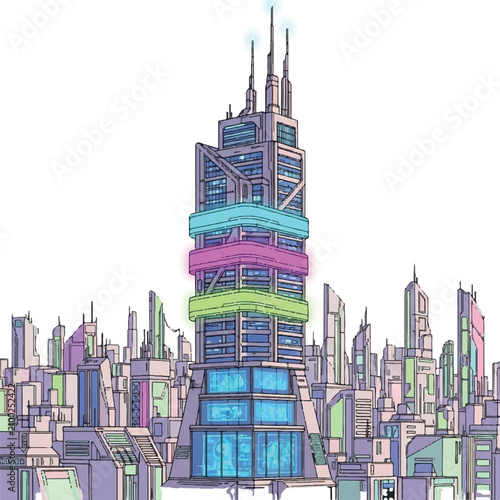 Colorful Skyscraper Tower Building Architecture.