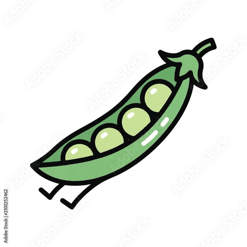 Cartoon pea pod with legs running.