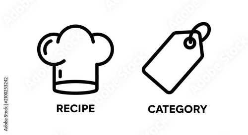 Professional chef hat recipe icon and commercial category tag for food blogging and culinary interface with culinary category shopping commerce business interface branding marketing