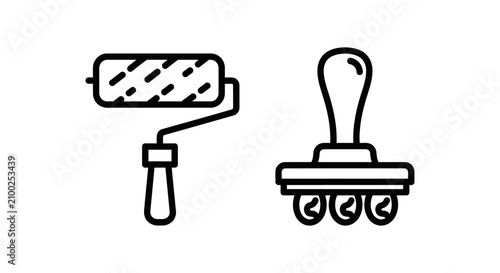 Paint roller and manual massage roller icons for home renovation and wellness tools with renovation improvement wellness painting decorating recovery equipment pictogram minimalist