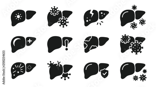 Liver health icons with various symbols.