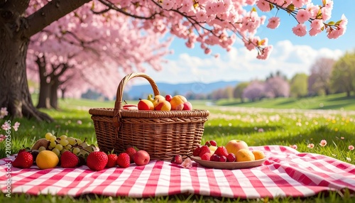Cherry Blossom Season, Romantic Picnic Under Cherry Blossoms in Spring