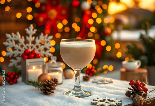 Creamy holiday drink in a g...