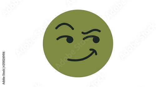 Sly and mischievous green emoji face with a smirk.