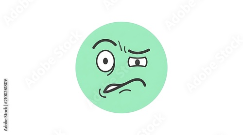 Green cartoon face with a confused and suspicious expression.