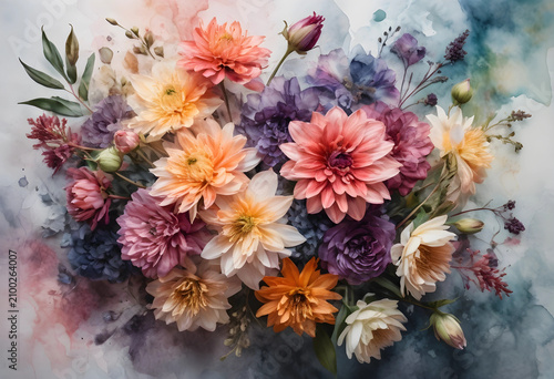 Watercolor floral bouquet w...