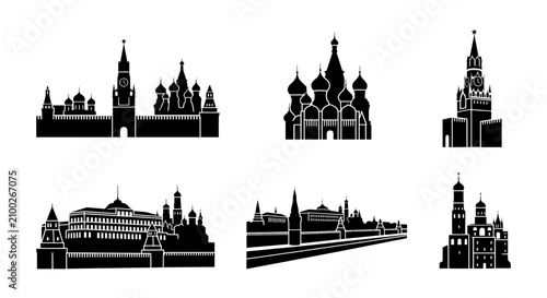 Canvas Print Moscow Skyline Silhouettes, Russian Architecture Icons, Kremlin Landmark Vector