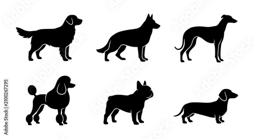 Tableau sur toile Diverse Dog Breeds Silhouettes, Canine Companions Vector Collection, Pet Icons S